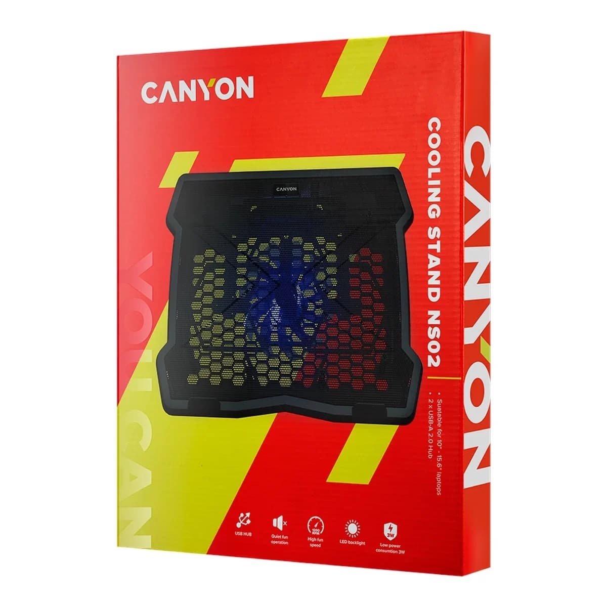 CANYON NS02 Cooling stand single fan with 2x2.0 USB hub support up to 10”-15.6” laptop