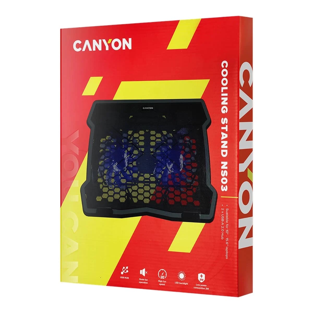 CANYON NS03 Cooling stand dual-fan with 2x2.0 USB hub support up to 10”-15.6” laptop ABS