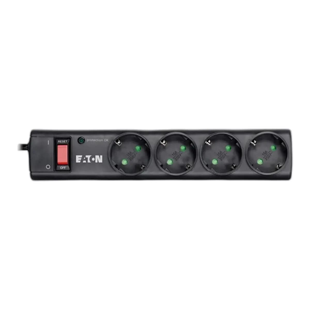 Eaton Protection Strip 4 DIN 10A Input: Schuko Outputs: 4 Schuko; Power Cord Lenght 1m;