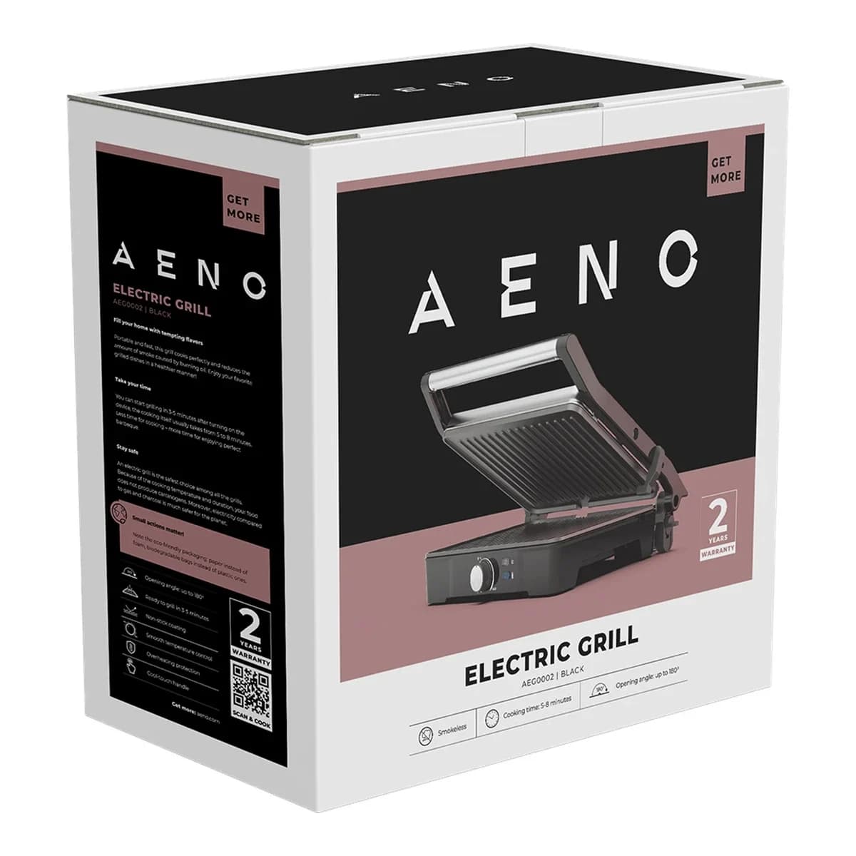 AENO Electric Grill EG2: 2000W Temperature regulation Max opening angle -180° Plate size 290*234mm