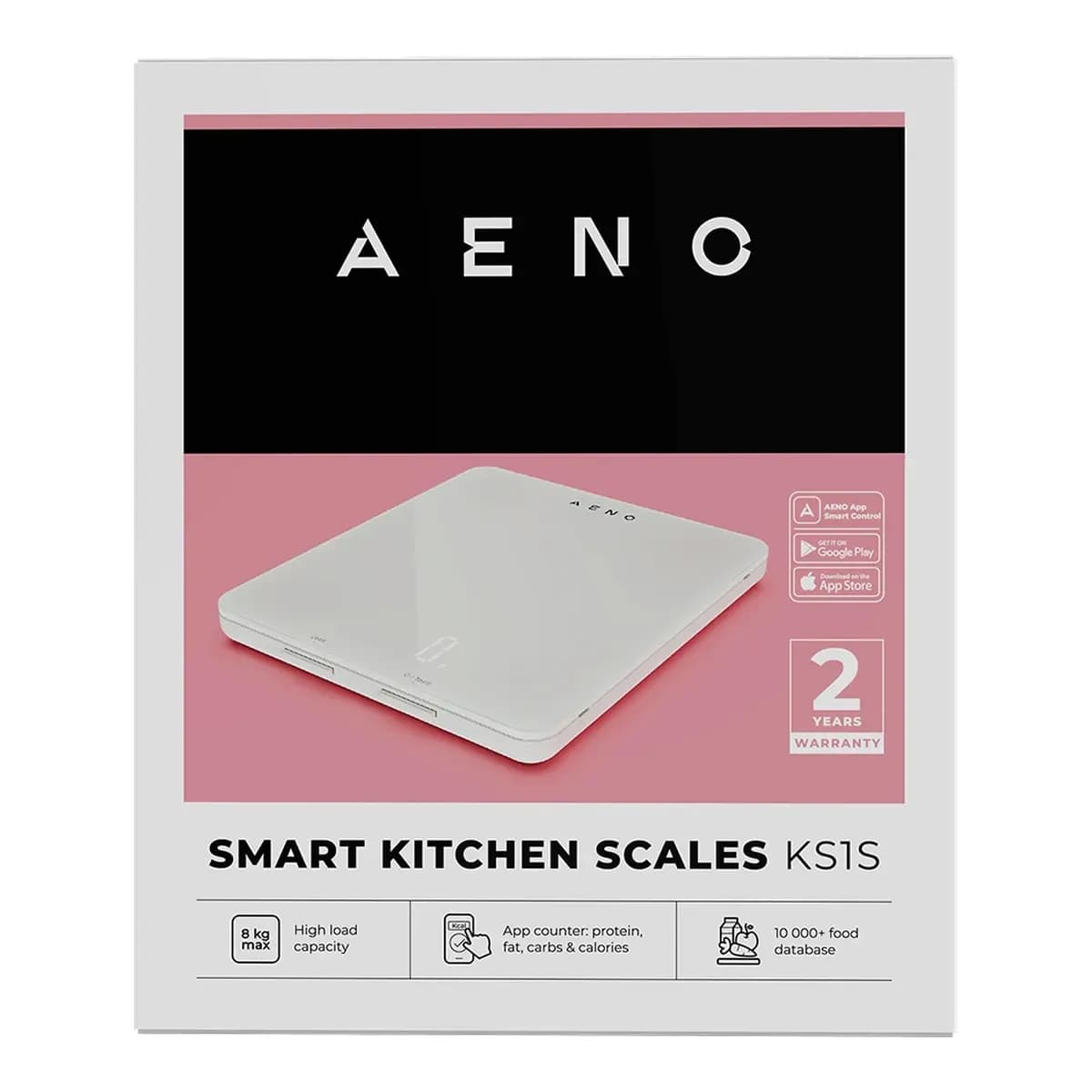 AENO Pametna kuhinjska vaga KS1S, Max 8kg, Bluetooth, Nutritivna analiza (10.000+ namirnica), Kaljeno staklo, Bijela