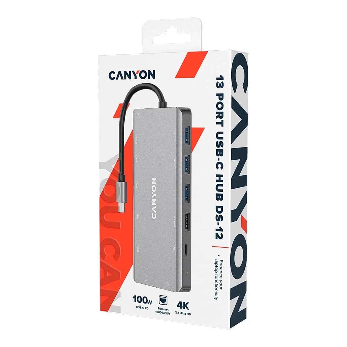 CANYON DS-12 13 in 1 USB C hub with 2*HDMI 3*USB3.0: support max. 5Gbps 1*USB2.0: