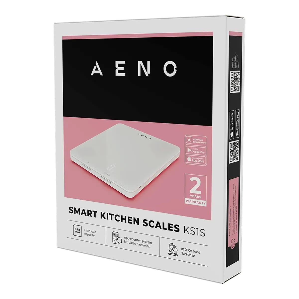 AENO Pametna kuhinjska vaga KS1S, Max 8kg, Bluetooth, Nutritivna analiza (10.000+ namirnica), Kaljeno staklo, Bijela