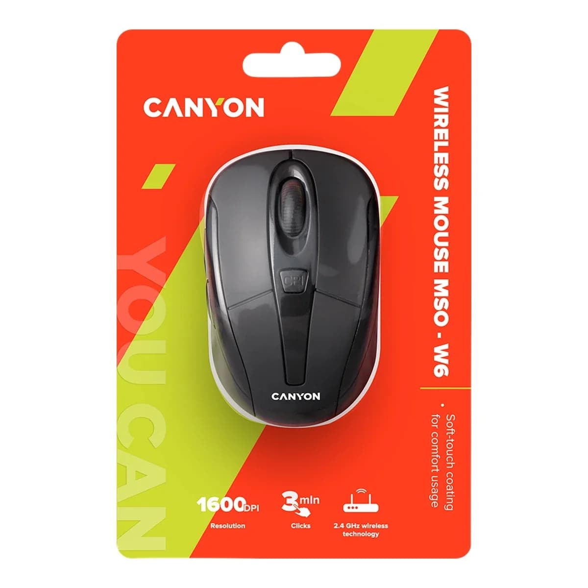 CANYON MSO-W6 2.4GHz wireless optical mouse with 6 buttons DPI 800/1200/1600 Black 92*55*35mm 0.054kg