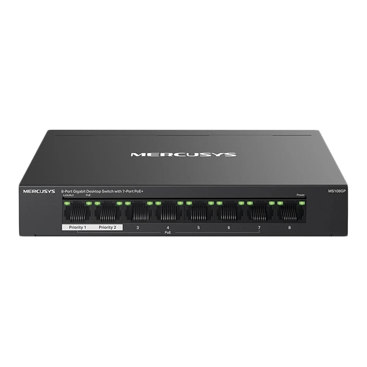 MERCUSYS Switch 8-Port Gigabit MS108GP, Unmanaged, 7x PoE+ 65W, Extend Mode up to 250m