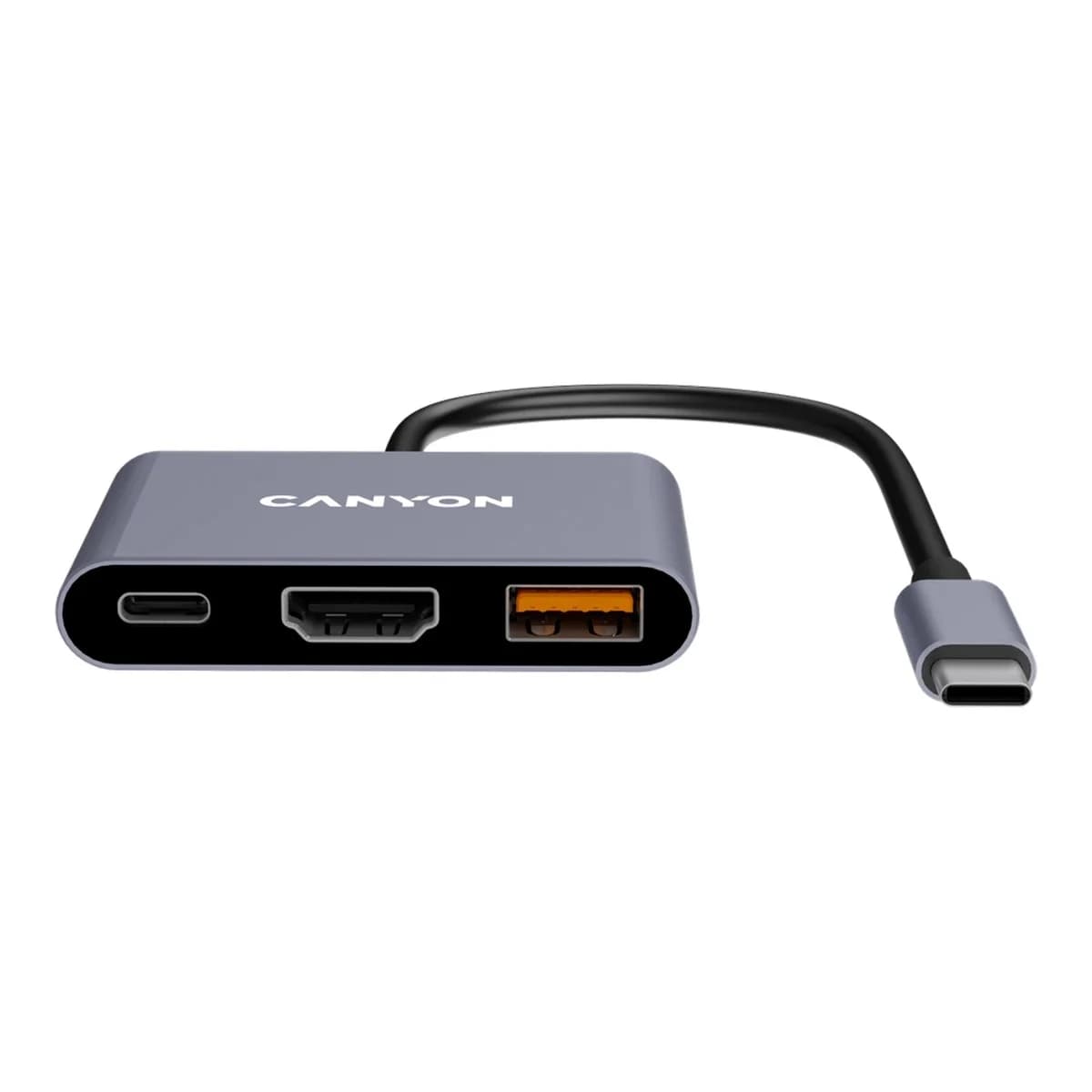 CANYON USB-C Hub DS-4 3in1 Sivi - USB-C 3.2 Gen 1, USB-A 3.2 Gen 1, HDMI 4K@30Hz, USB-C Power Delivery