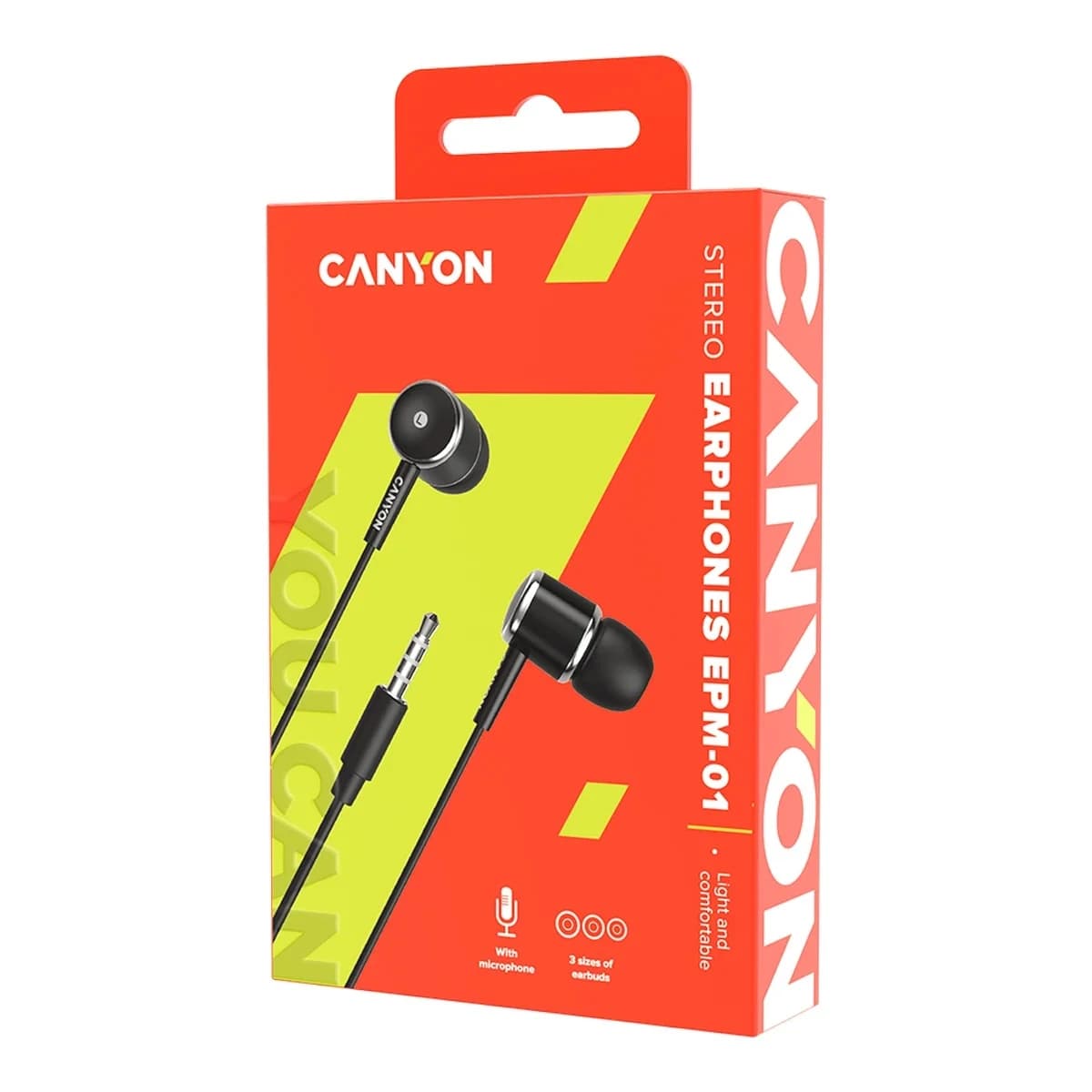 CANYON EPM- 01 Stereo earphones with microphone Black cable length 1.2m 23*9*10.5mm0.013kg