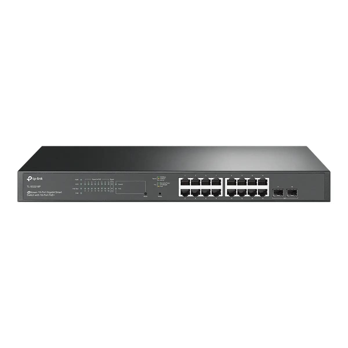 TP-LINK Switch 18-Port Gigabit SG2218P, Smart Managed, 16x PoE+, 2x SFP, VLAN, QoS, Rackmount