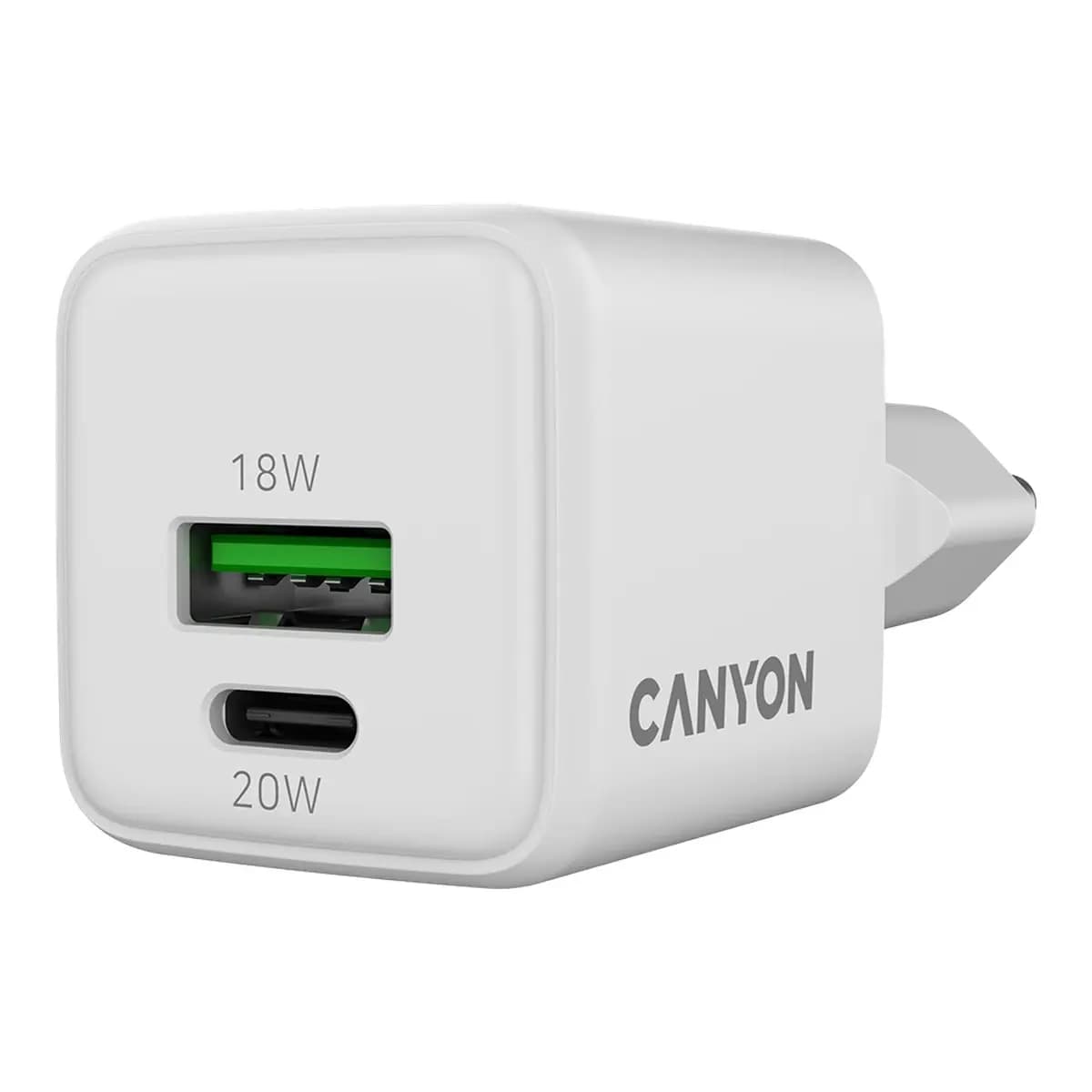 CANYON charger CU20AC GaN 20W 1xPD 1xQC EU White