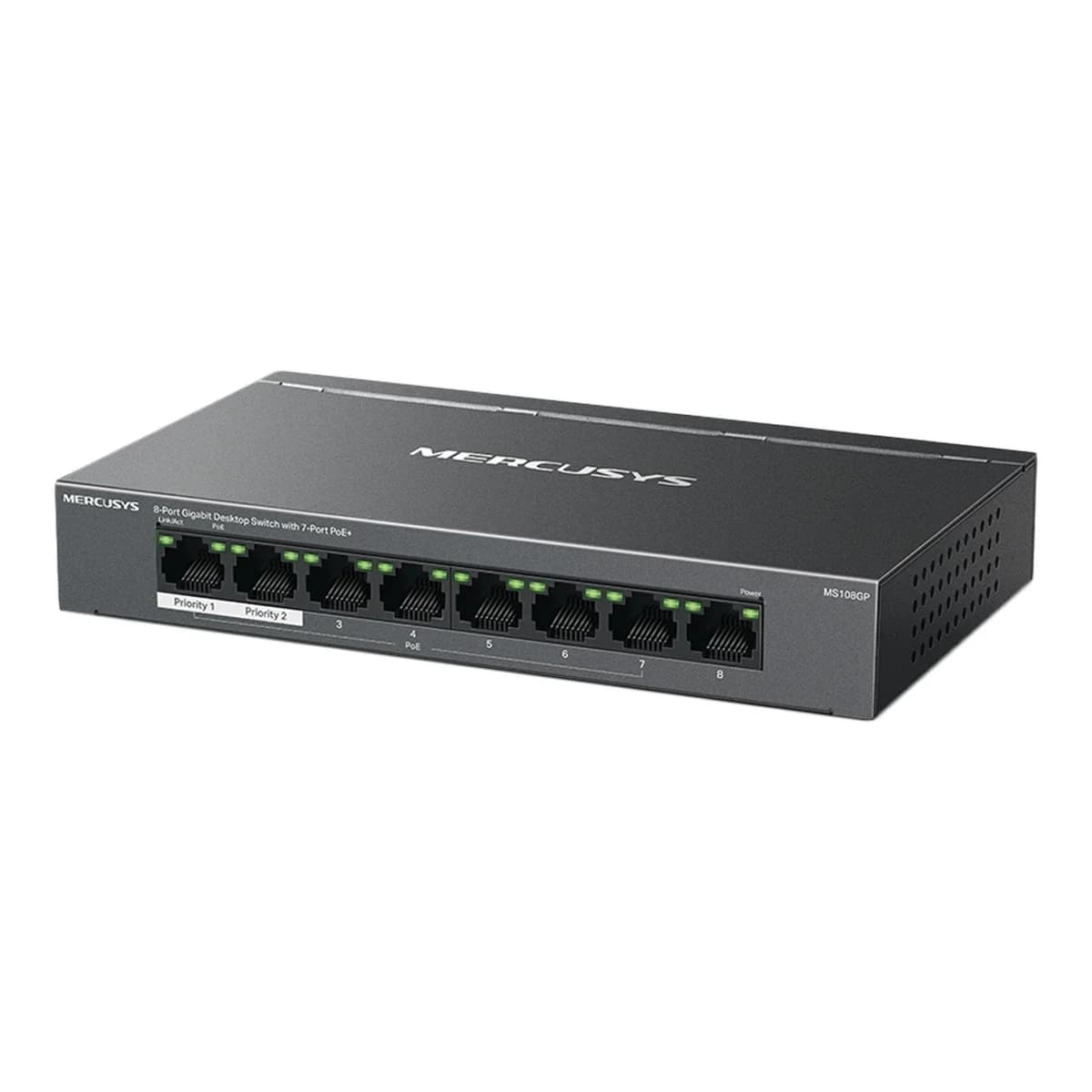 MERCUSYS Switch 8-Port Gigabit MS108GP, Unmanaged, 7x PoE+ 65W, Extend Mode up to 250m