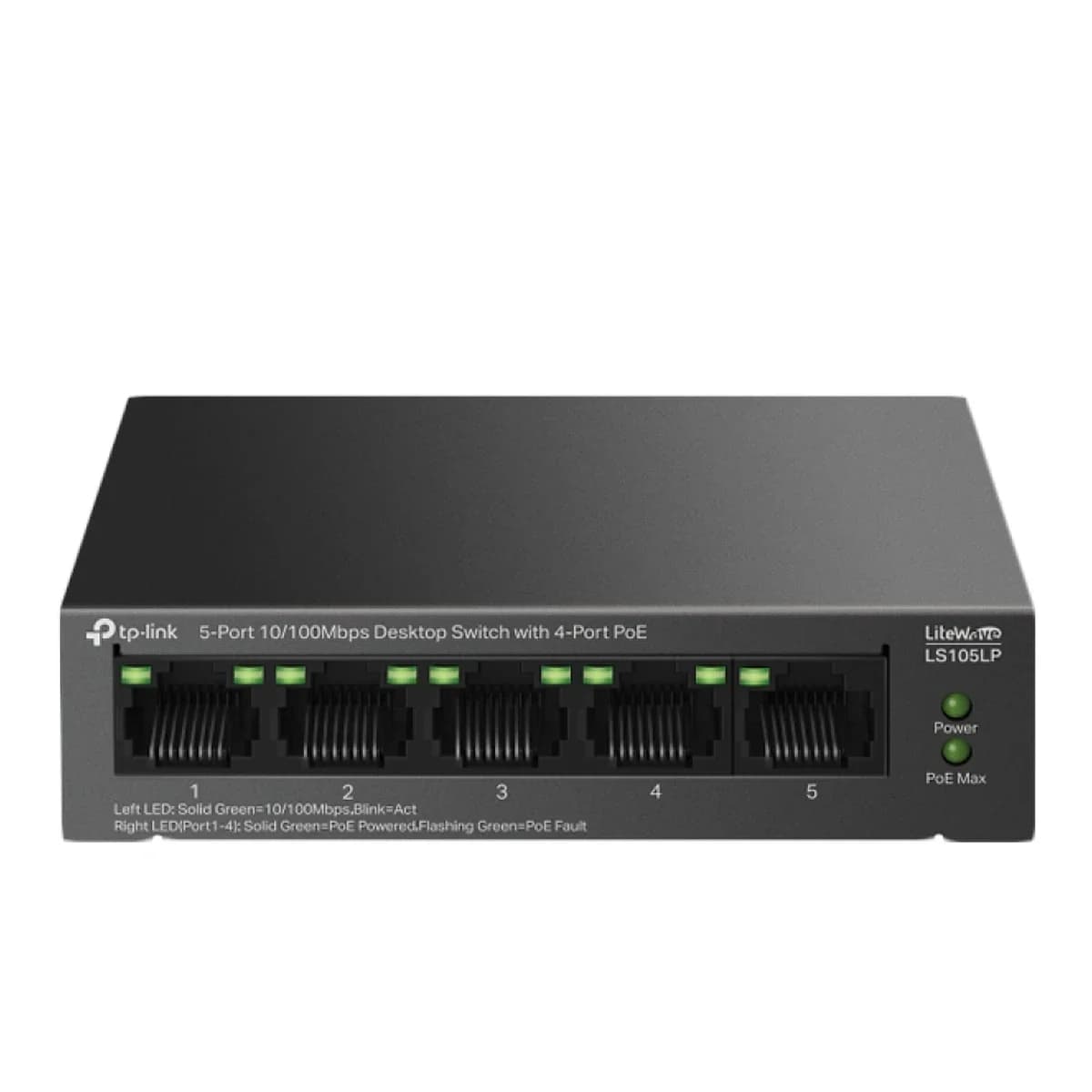 TP-LINK Switch 5-Port 10/100 Mbps LS105LP, Unmanaged, 4x PoE, QoS, Desktop
