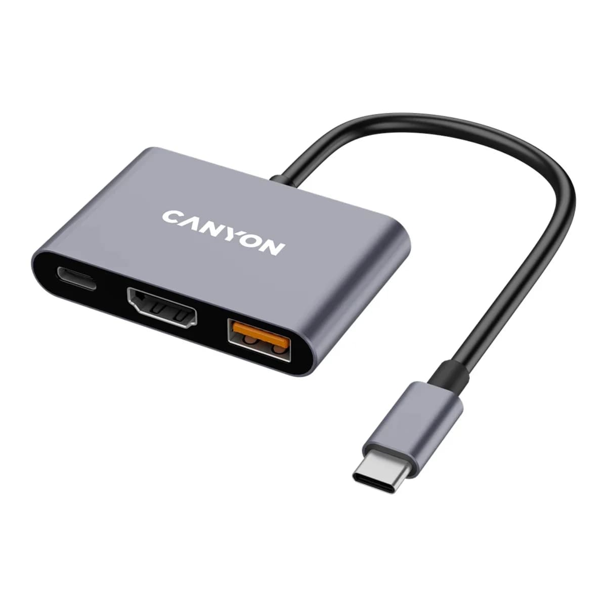 CANYON USB-C Hub DS-4 3in1 Sivi - USB-C 3.2 Gen 1, USB-A 3.2 Gen 1, HDMI 4K@30Hz, USB-C Power Delivery