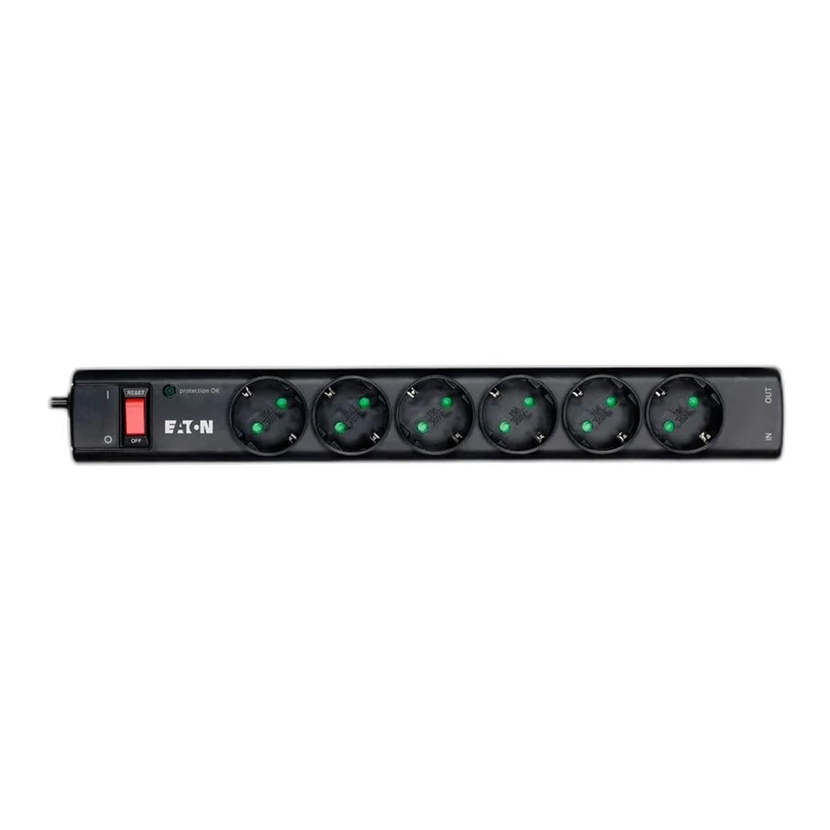Eaton Protection Strip 6 DIN 10A 2500W; Input: Schuko Outputs: 6 Schuko; Power Cord Lenght