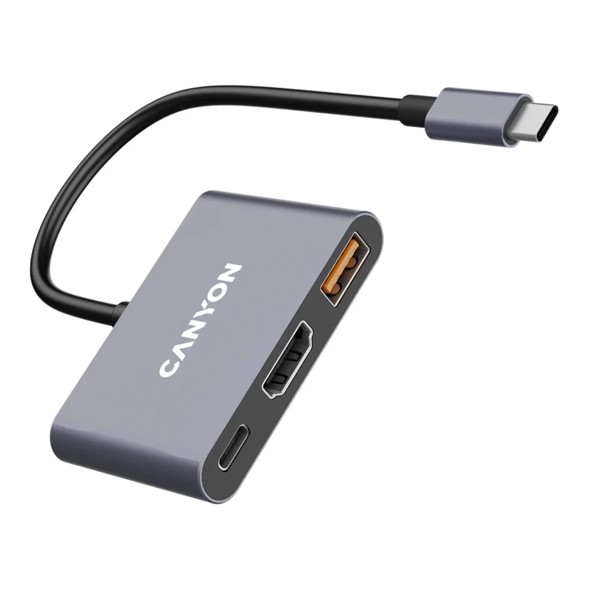 CANYON USB-C Hub DS-4 3in1 Sivi - USB-C 3.2 Gen 1, USB-A 3.2 Gen 1, HDMI 4K@30Hz, USB-C Power Delivery