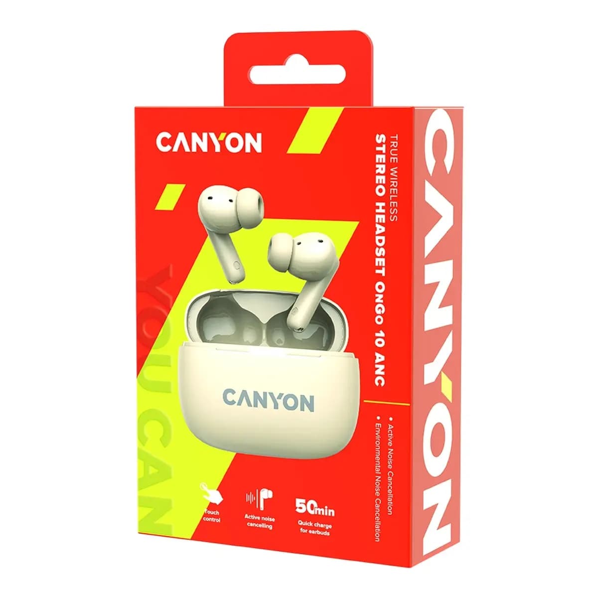 CANYON OnGo TWS-10 ANC+ENC Bluetooth Headset microphone BT v5.3 BT8922F Frequence Response:20Hz-20kHz battery Earbud 40mAh*2+Charging