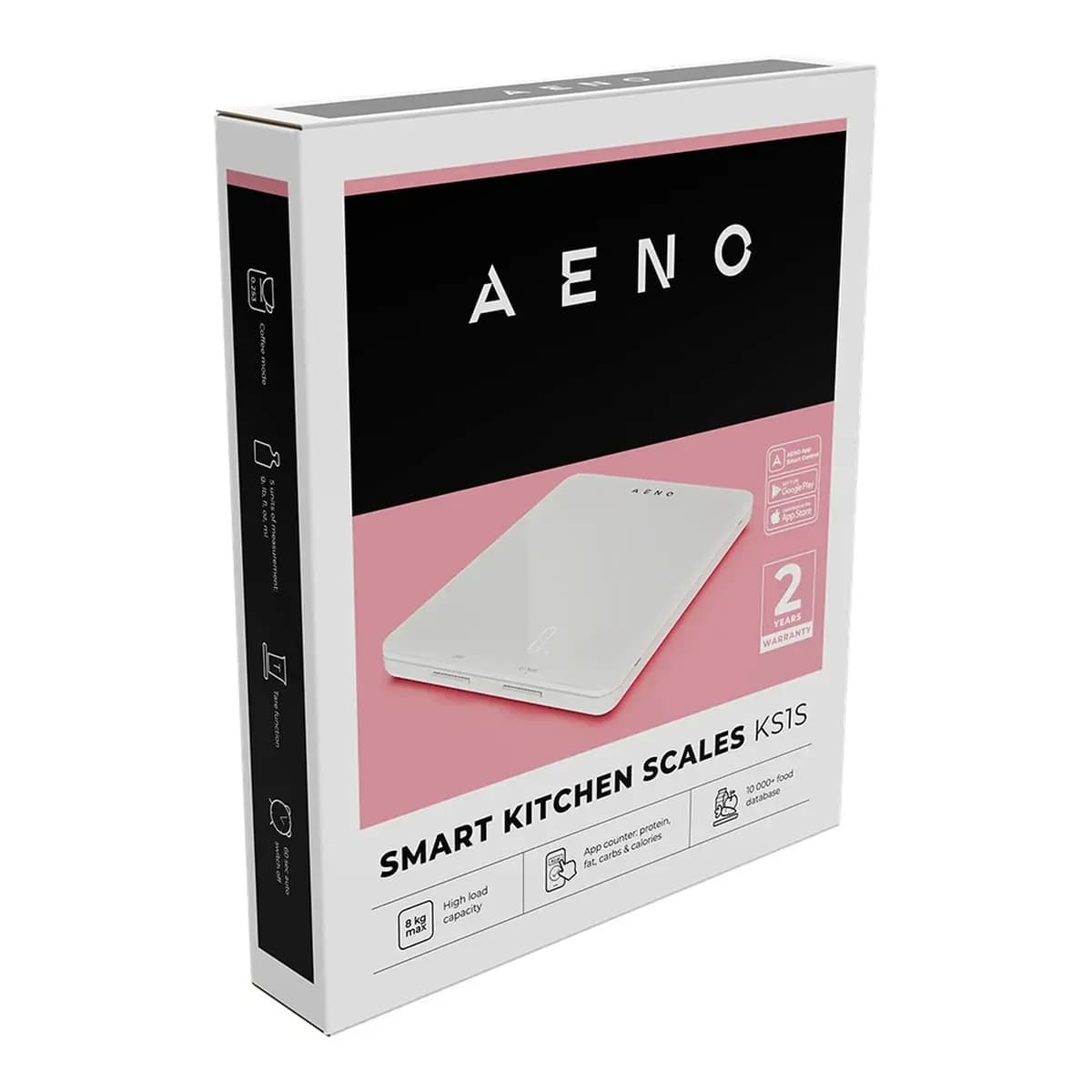 AENO Pametna kuhinjska vaga KS1S, Max 8kg, Bluetooth, Nutritivna analiza (10.000+ namirnica), Kaljeno staklo, Bijela