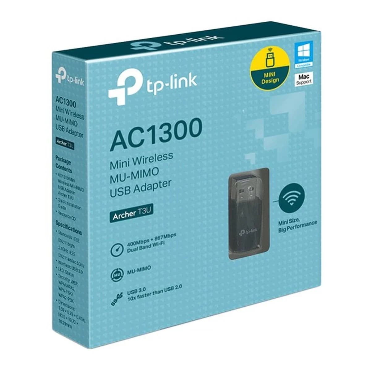 TP-Link Archer T3U AC1300 Mini Wi-Fi MU-MIMO USB AdapterMini Size 867Mbps at 5GHz + 400Mbps