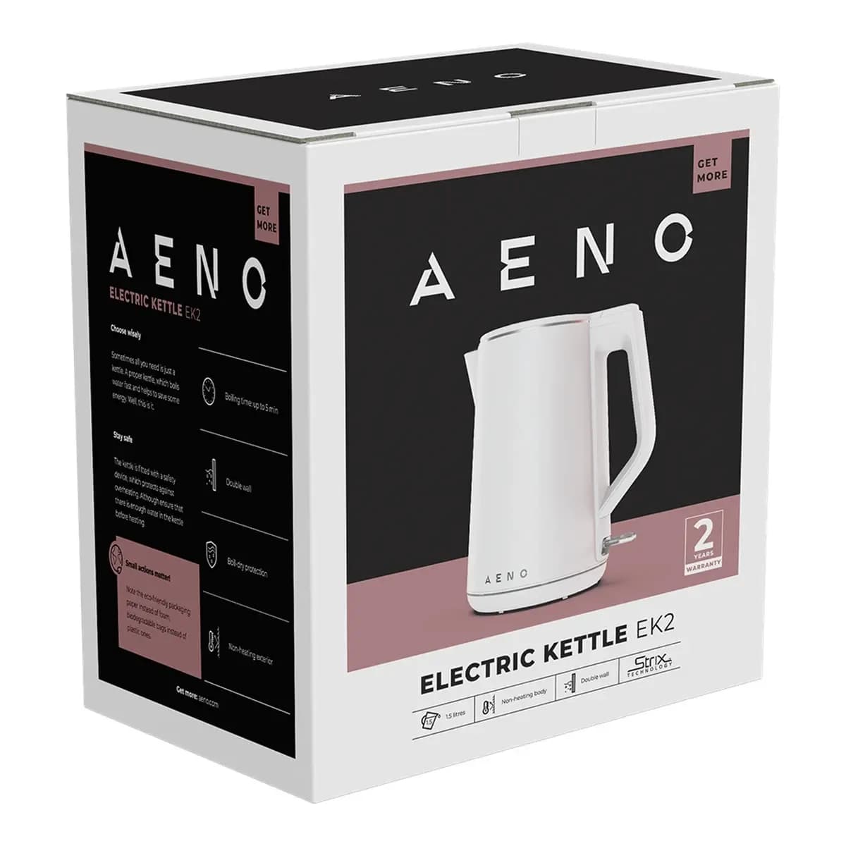 AENO Kuhalo EK2, 1.5L, 2200W, Dvostruke stijenke, Strix kontroler, Bijelo