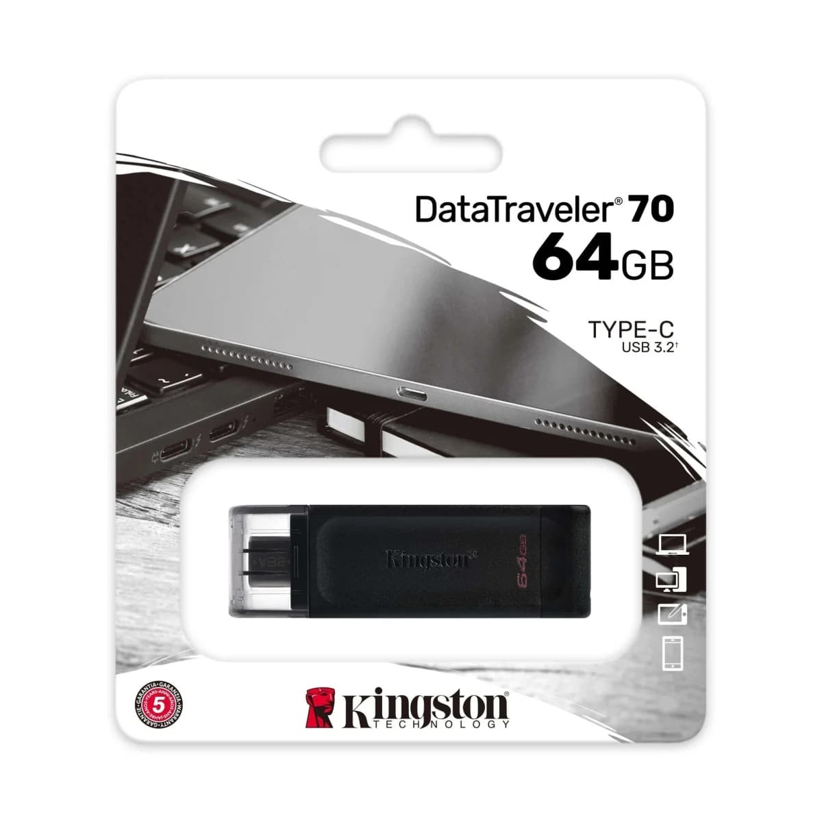 KINGSTON USB Stik DataTraveler 70, 64GB, USB-C 3.2 Gen 1, 5 Gbps, OTG, Crni