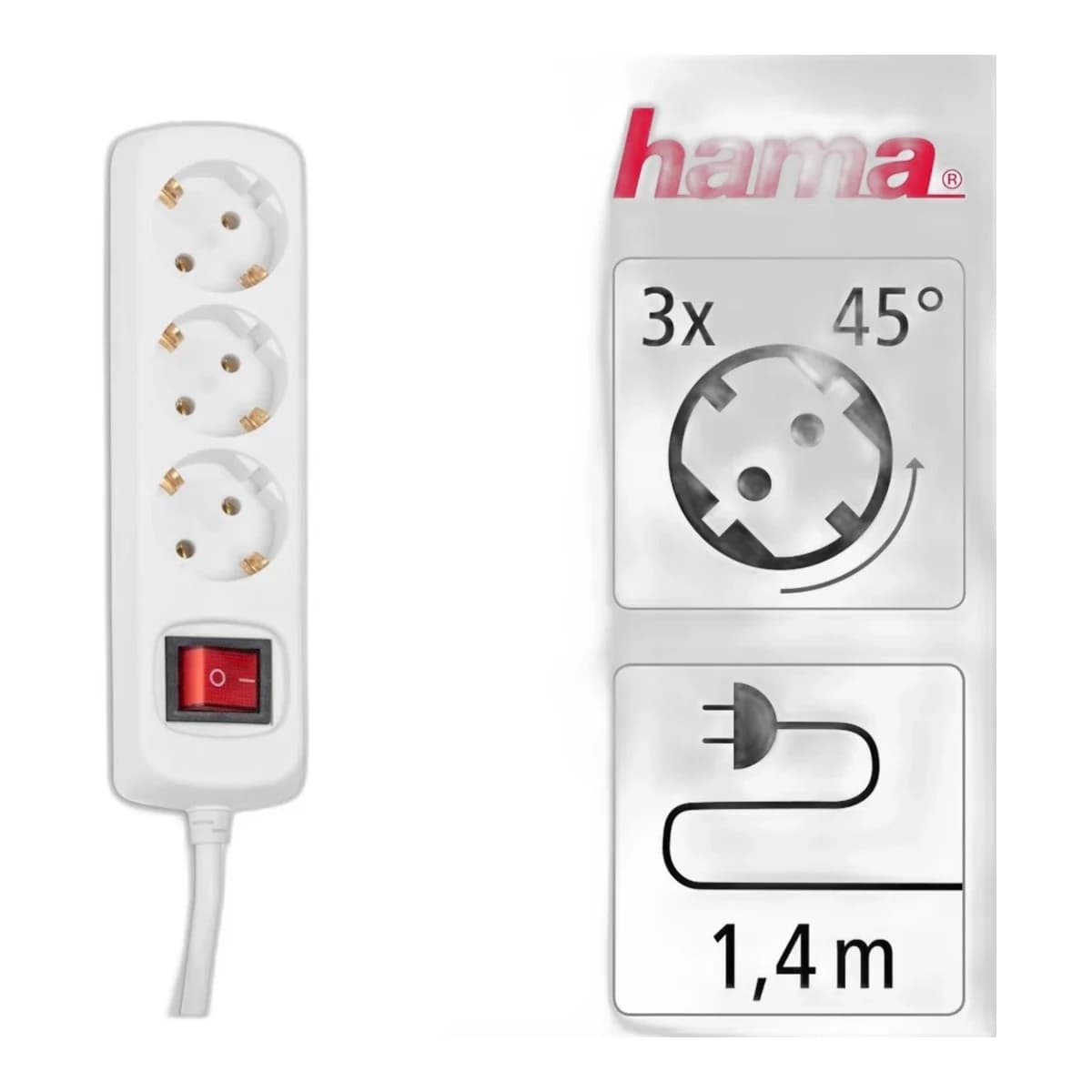 Produžni kabl Hama bijeli, 3 utičnice, 1,4m