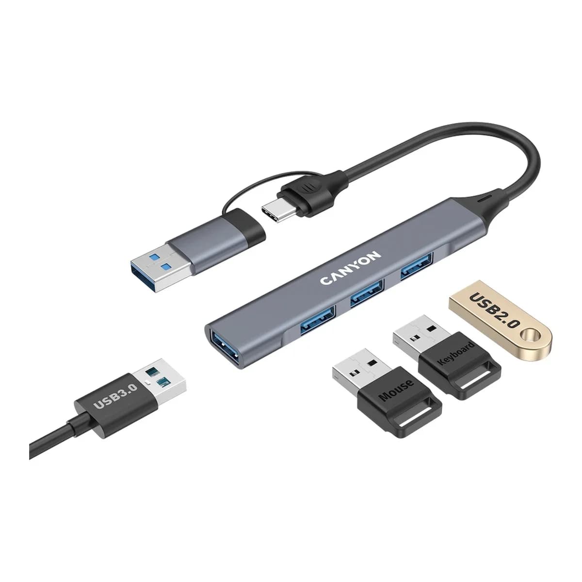 CANYON hub DS-02 4in1 USB-A/C Grey