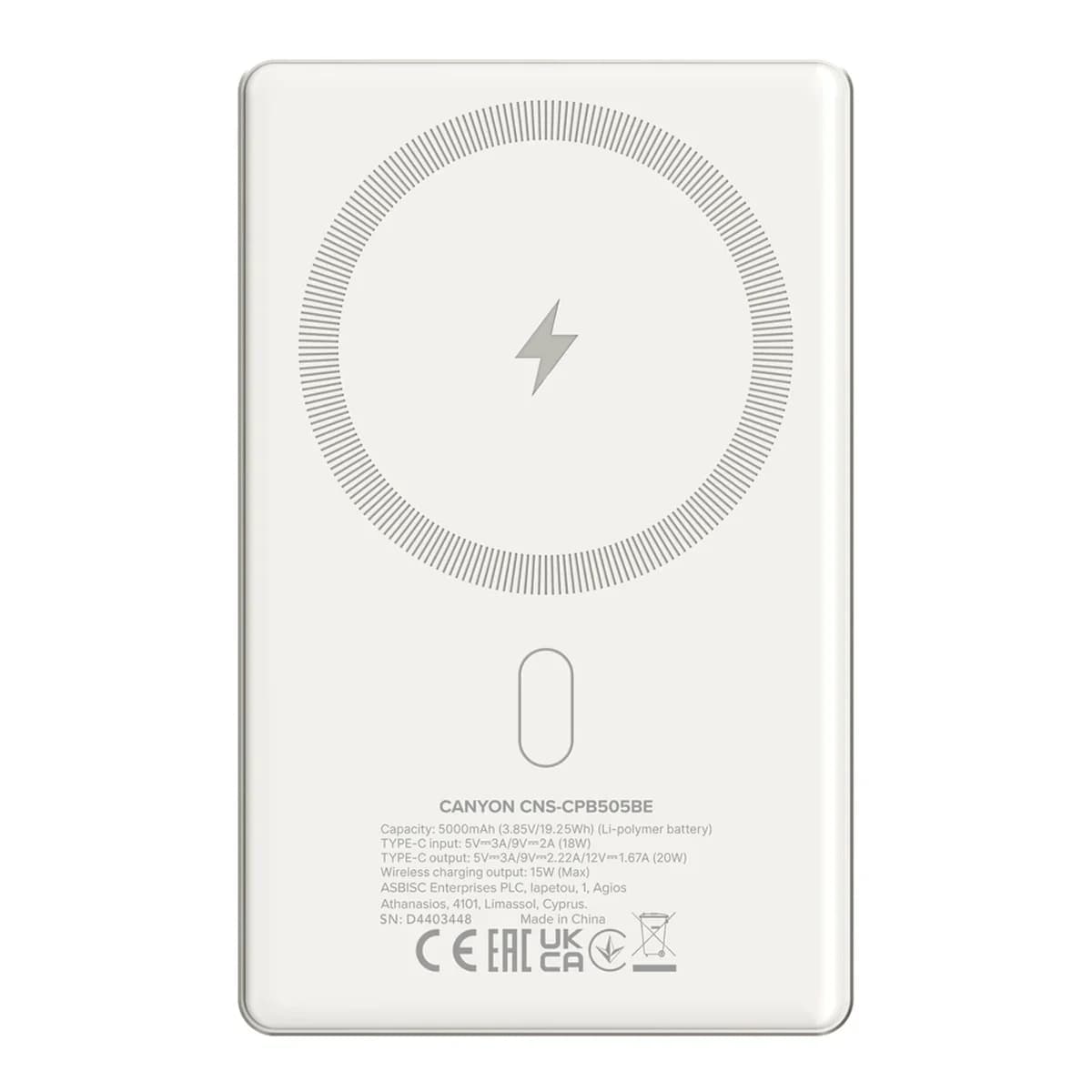 CANYON power bank OnPower 505 slim Magsafe 5000 mAh PD20W Beige