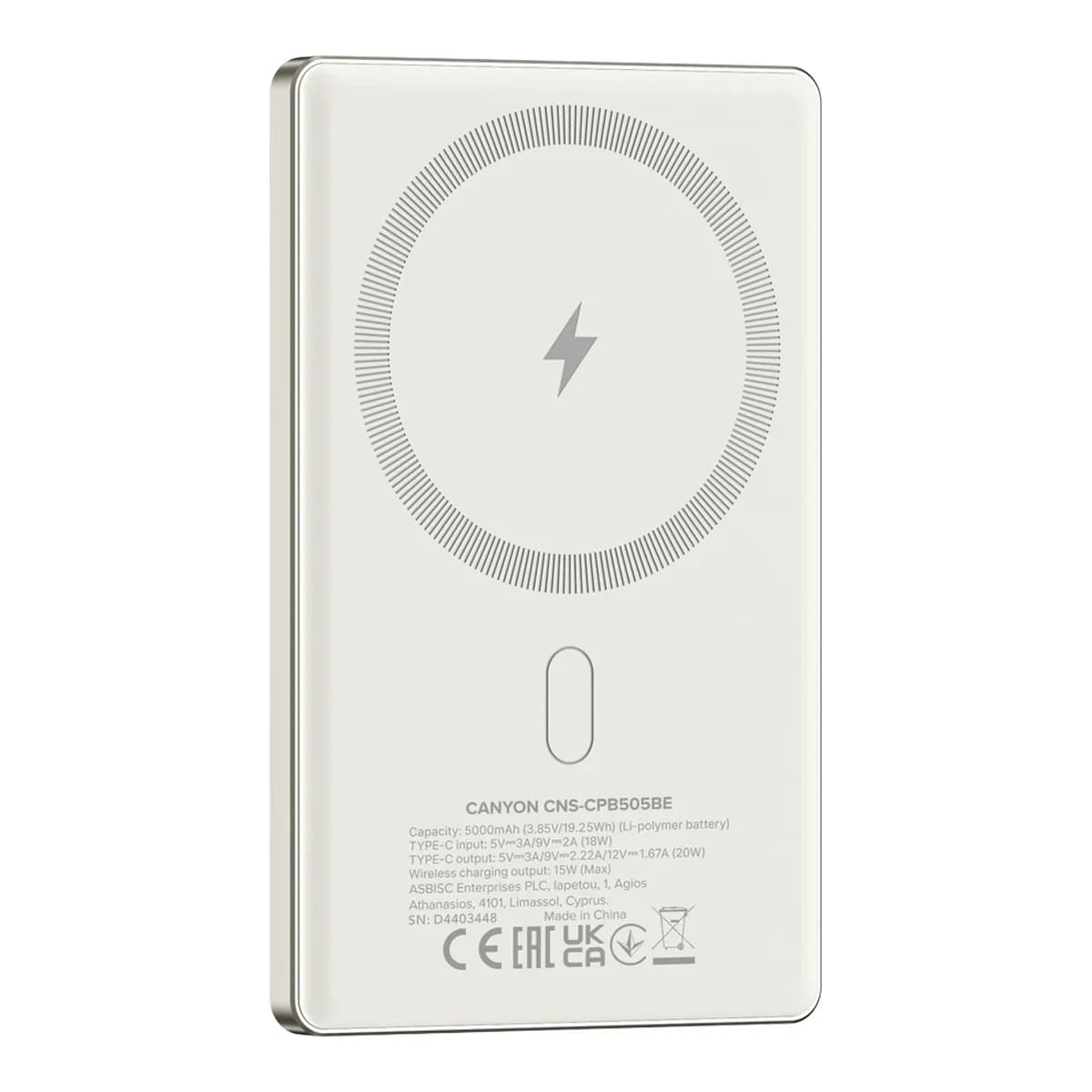 CANYON power bank OnPower 505 slim Magsafe 5000 mAh PD20W Beige