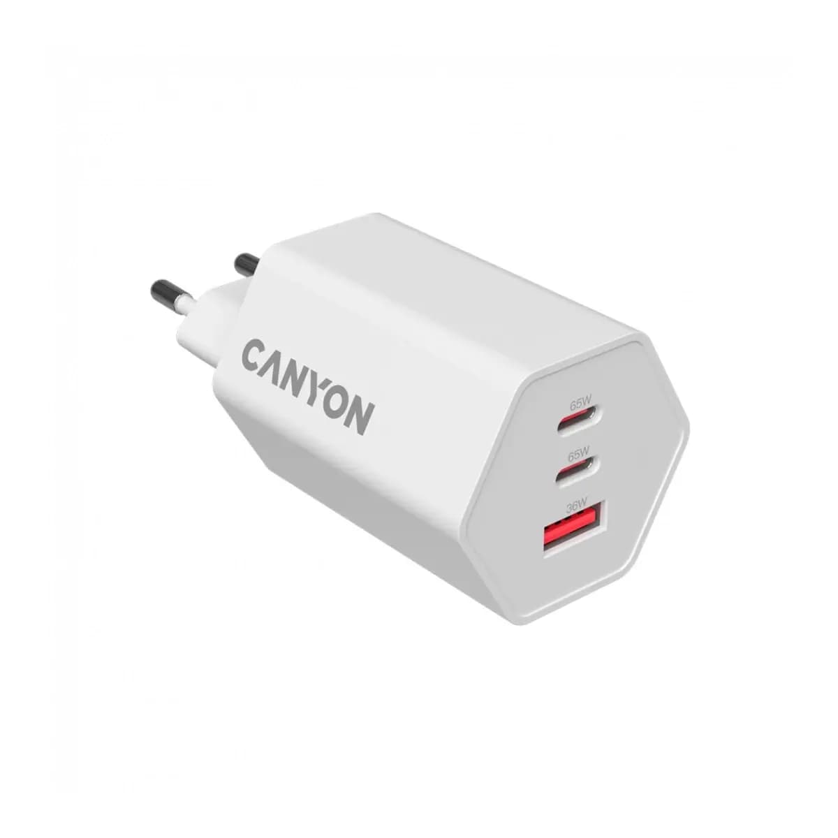 CANYON Punjač HEXAGON 65 GaN 65W 2xPD 1xQC EU Bijeli