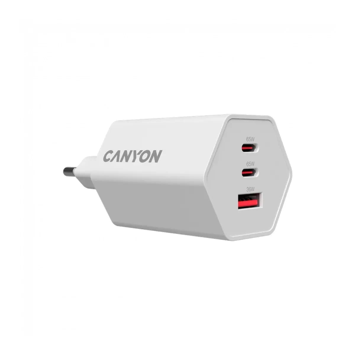 CANYON Punjač HEXAGON 65 GaN 65W 2xPD 1xQC EU Bijeli