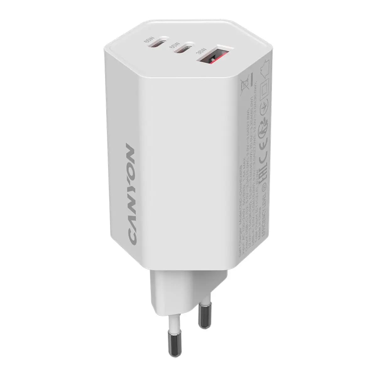 CANYON Punjač HEXAGON 65 GaN 65W 2xPD 1xQC EU Bijeli
