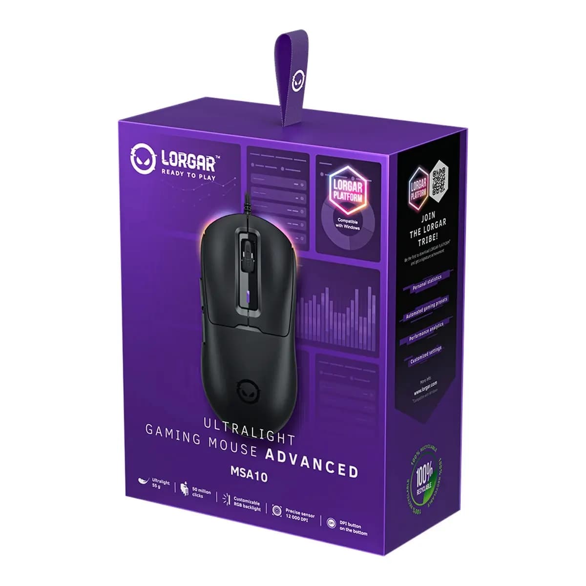 LORGAR Miš Gaming MSA10, USB, 12400 DPI, Ultralight RGB