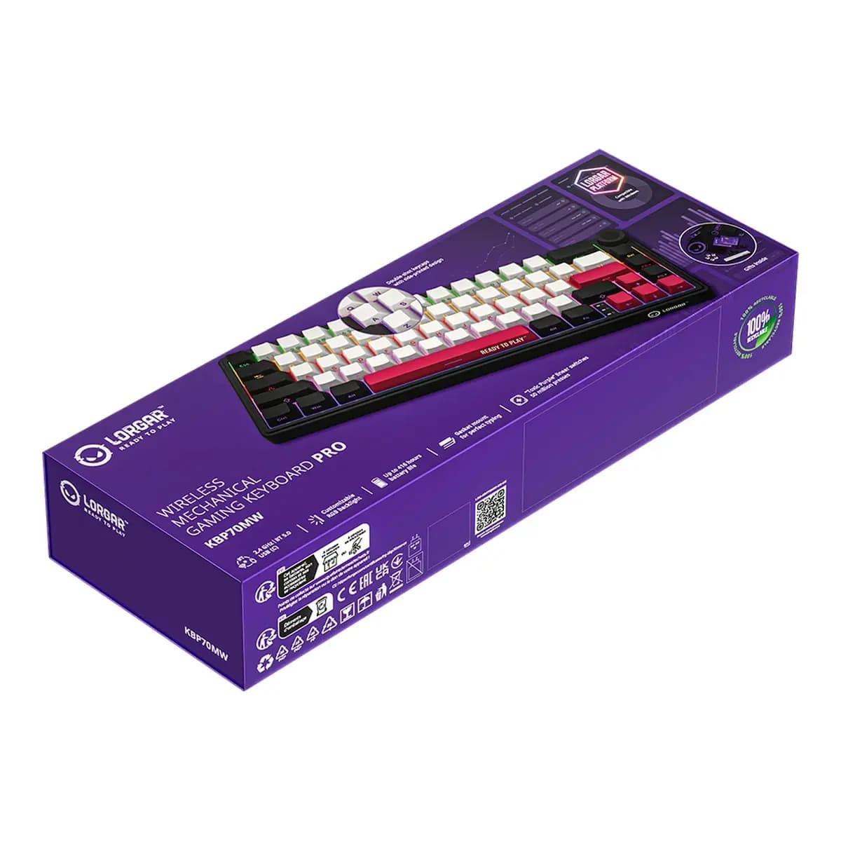 LORGAR Tastatura Bezicna Mehanicka Gaming KBP70MW, Bluetooth/2.4GHz/USB, Toxic Purple Switch, 65%, RGB