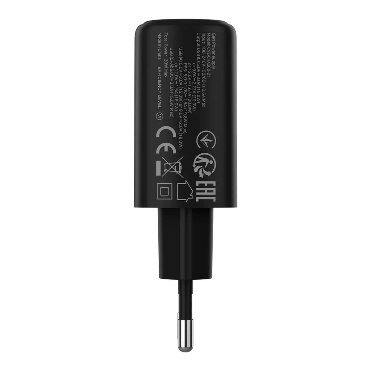 Canyon Punjač OnCharge 200 20W, 1x PD, 1x QC, EU, Crni – Brzo punjenje, Kompaktni dizajn