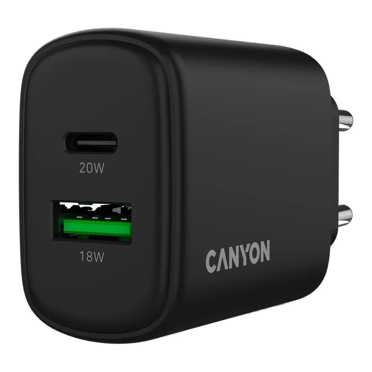 Canyon Punjač OnCharge 200 20W, 1x PD, 1x QC, EU, Crni – Brzo punjenje, Kompaktni dizajn