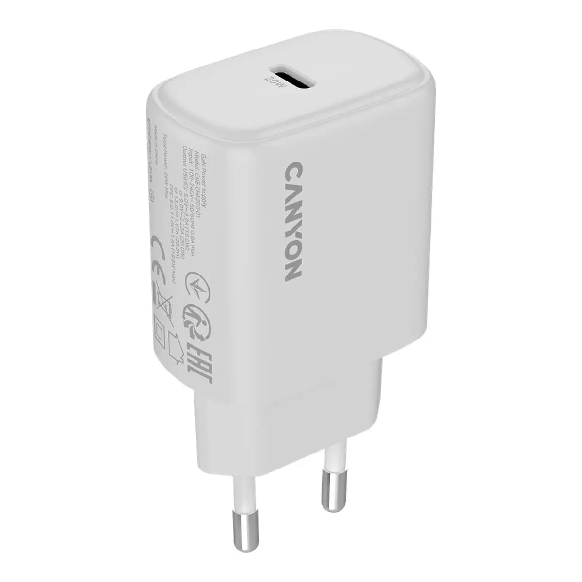 Canyon Punjač OnCharge 200 20W, 1xPD, EU, Bijeli – Brzo punjenje, Kompaktna veličina