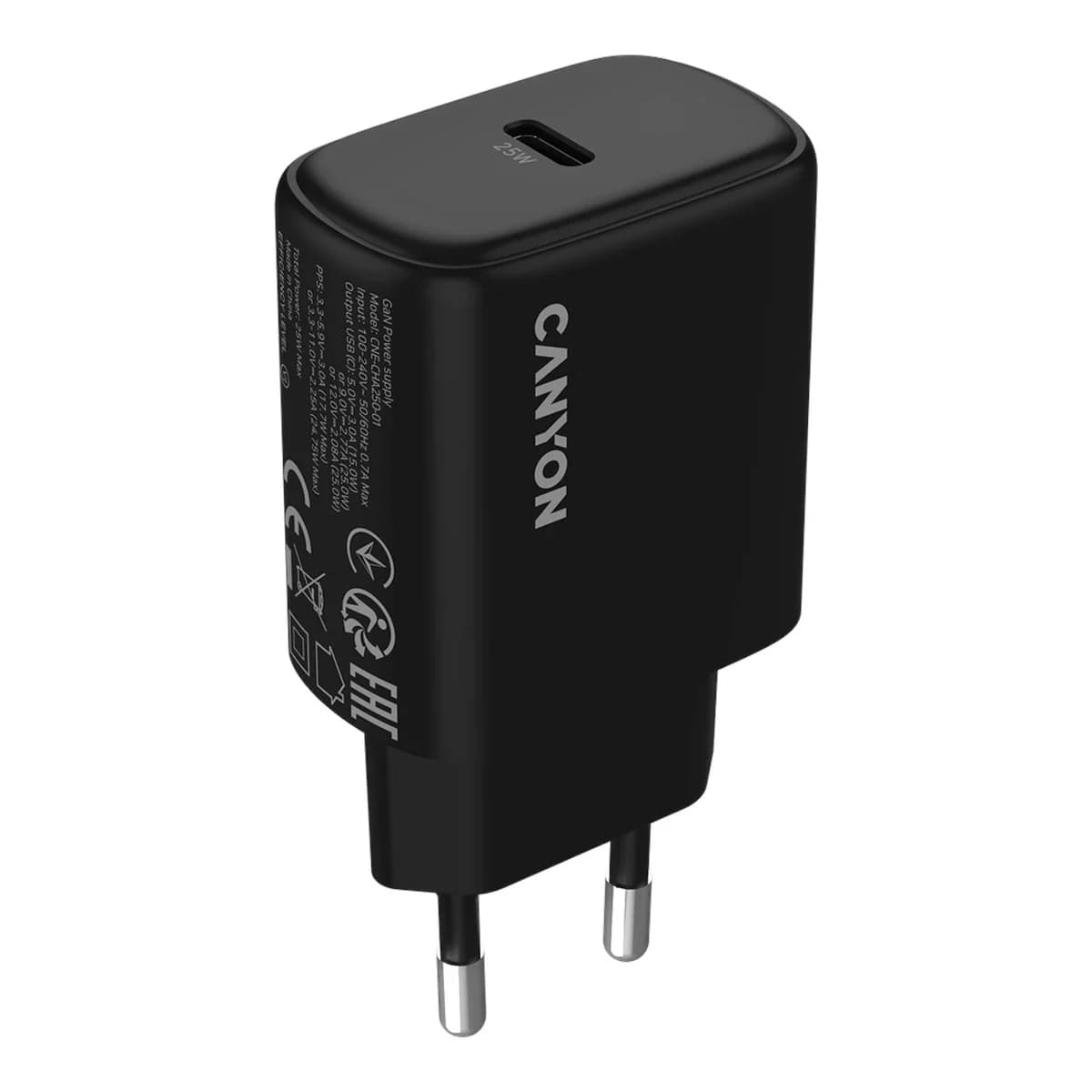 Canyon Punjač OnCharge 250 25W, 1x Power Delivery, EU Utikač, Crni
