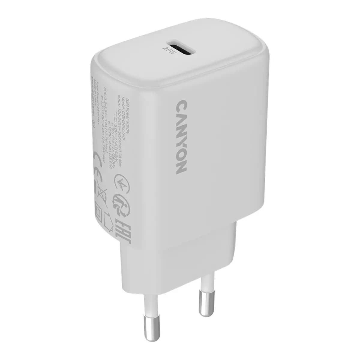 Canyon Punjač OnCharge 250, 25W, 1xPD, EU Bijeli – Brzo punjenje i kompaktan dizajn