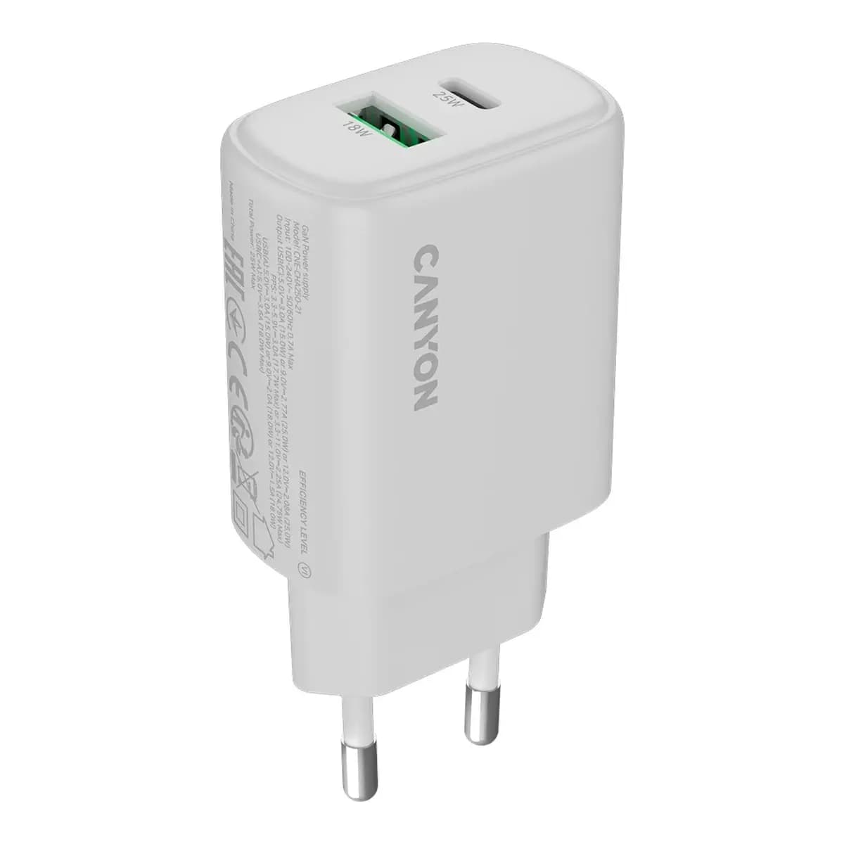 Canyon Punjač OnCharge 250 25W, 1x PD, 1x QC, EU, Bijeli