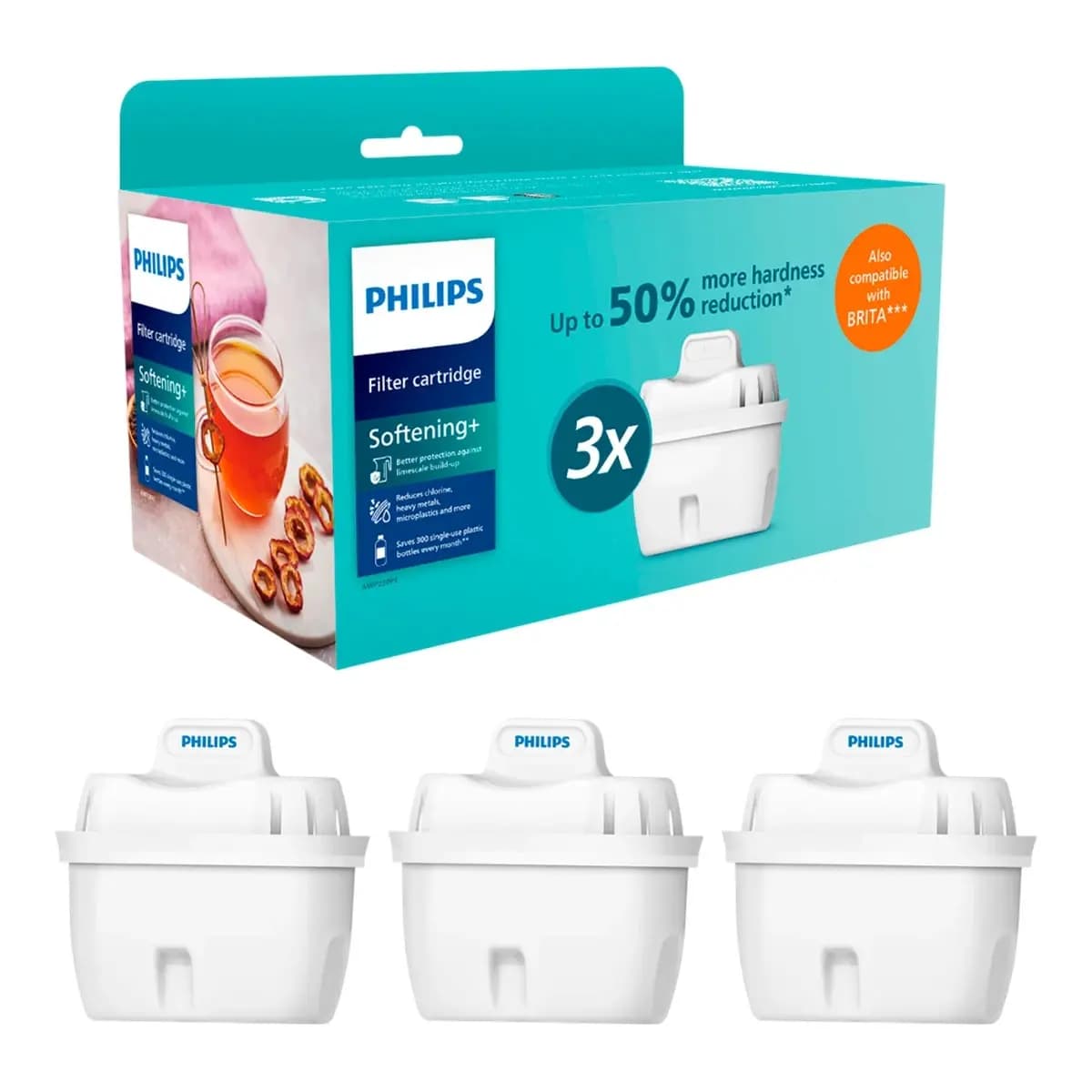 Philips Softening+ Filteri za bokal - AWP230P3/31 Set od 3 komada, Smanjenje kamenca, Svježa voda, Jednostavna zamjena