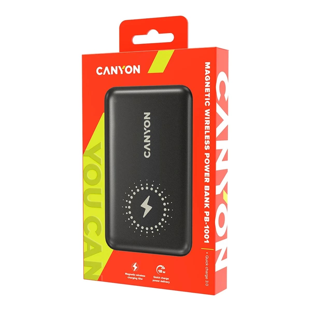 Canyon Eksterni punjač PB-1001 10000 mAh, 18W PD, QC 3.0, Bežično punjenje 10W, Crni