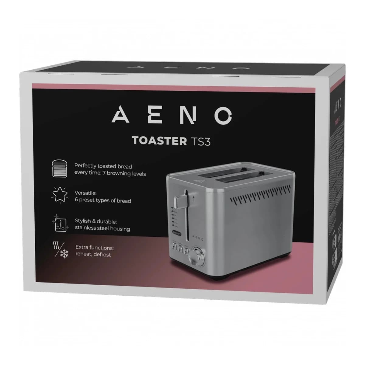 AENO Toster Kuhinjko Mehanički, 2 Slota, 950W, 7 Nivoa Pečenja, Funkcija Odmrzavanja, Inox