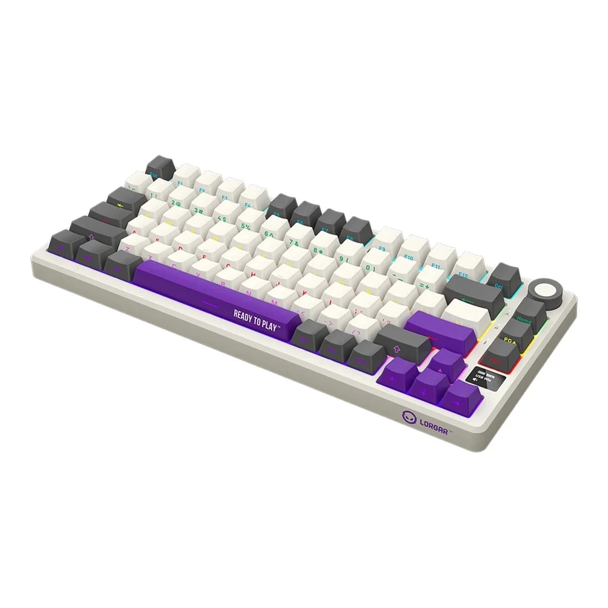 LORGAR Tastatura Bezicna Mehanicka Gaming KBP7075W, Bluetooth/2.4GHz/USB, Toxic Purple Switch, 75%, RGB OLED