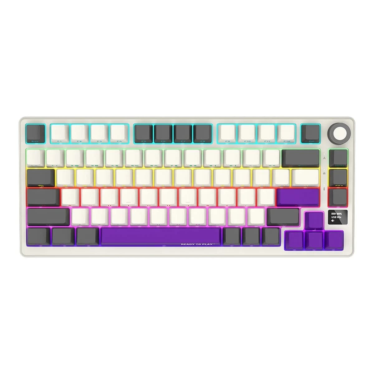 LORGAR Tastatura Bezicna Mehanicka Gaming KBP7075W, Bluetooth/2.4GHz/USB, Toxic Purple Switch, 75%, RGB OLED