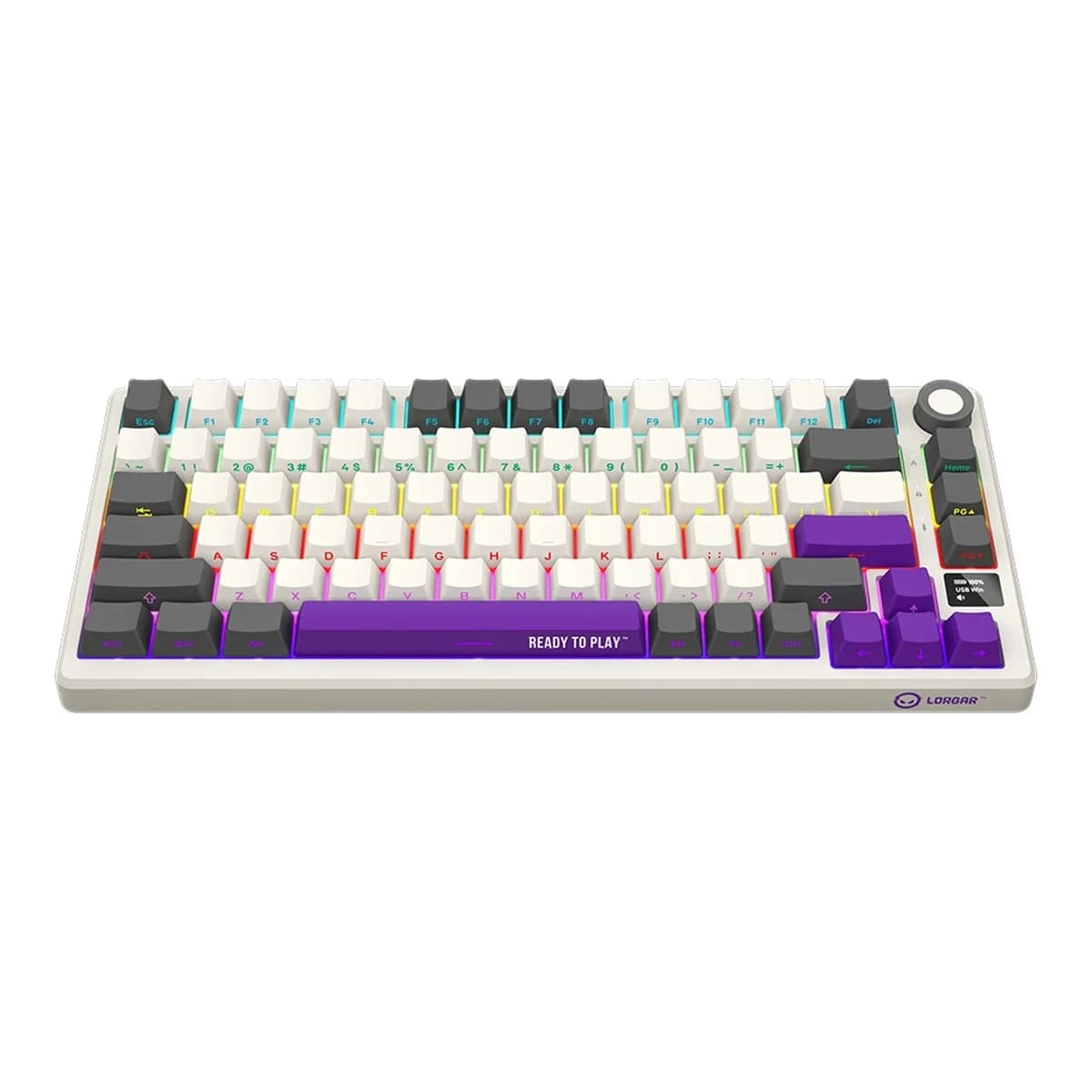 LORGAR Tastatura Bezicna Mehanicka Gaming KBP7075W, Bluetooth/2.4GHz/USB, Toxic Purple Switch, 75%, RGB OLED