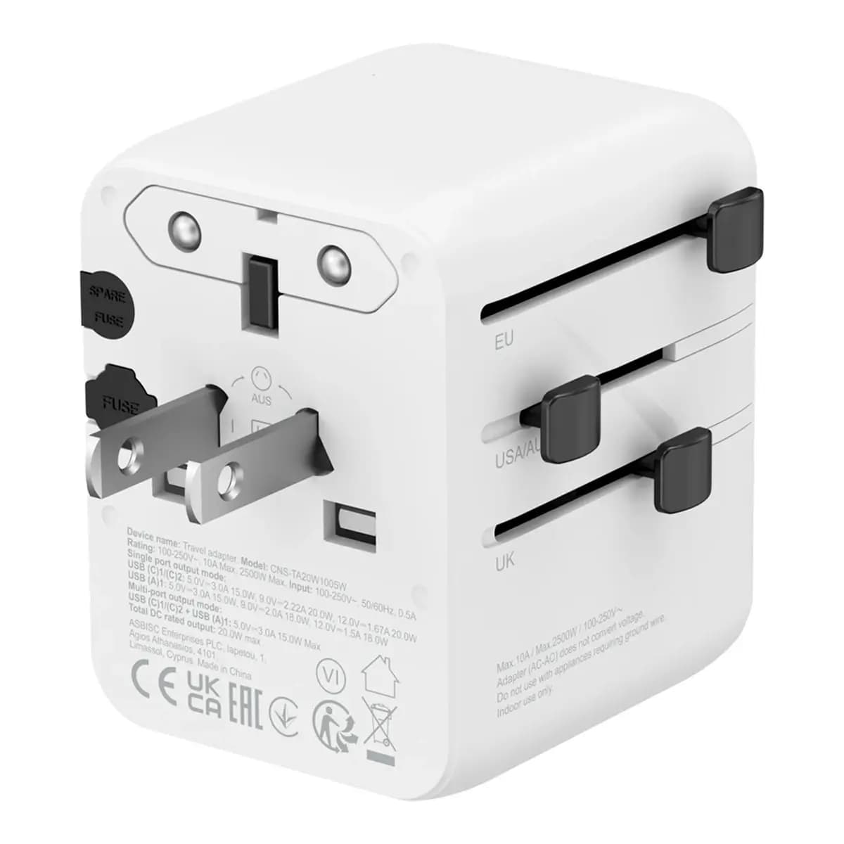 CANYON Putni Adapter OnTour 20 CNS-TA20W1005W Punite Sva 4 Tipa Utičnica, 20W USB-C Brzo Punjenje