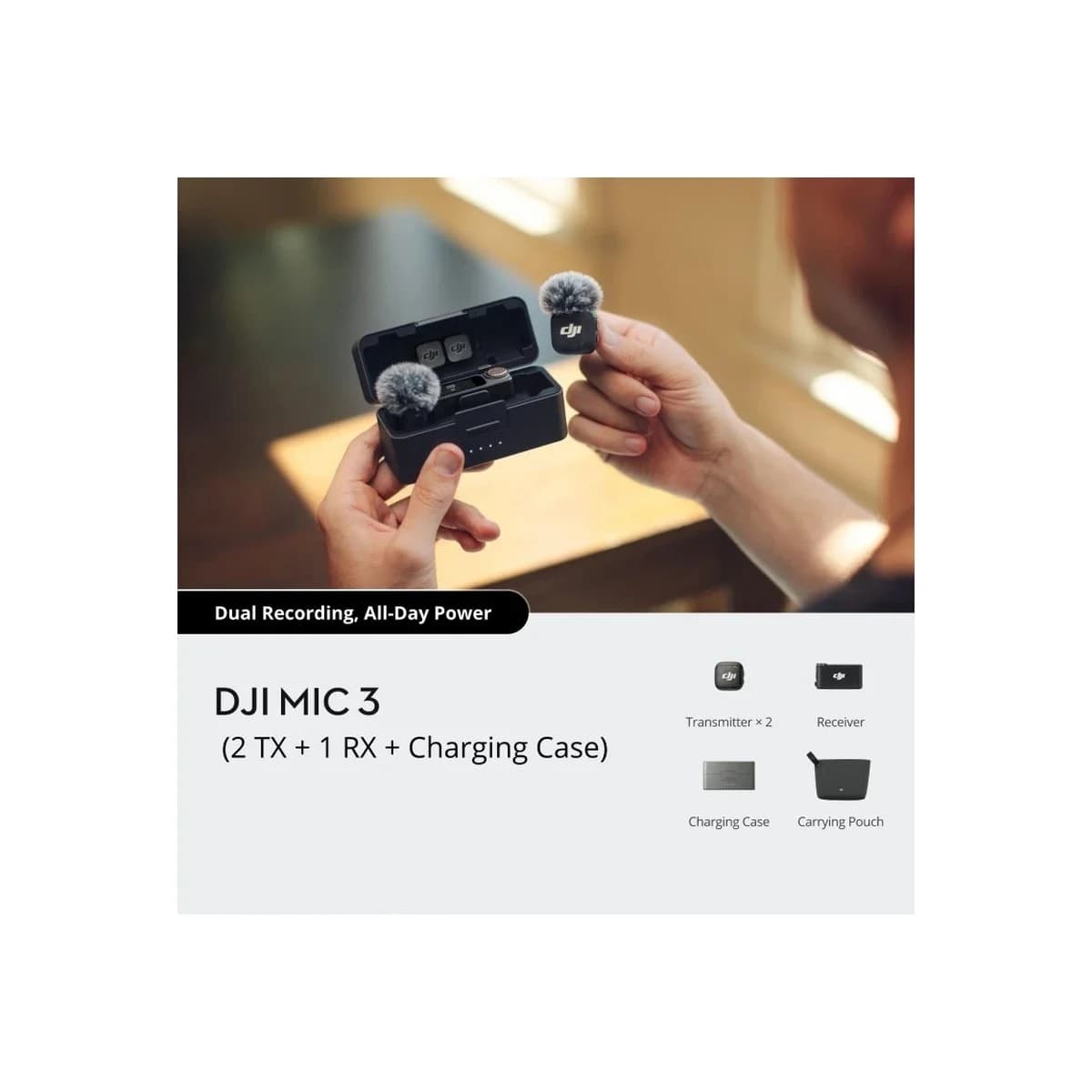DJI Mic 3 (2TX+1RX+CC)mikrofon, prenos zvuka do 250m5.5h snimanja,48kHz 24 zvuk,OLED zaslon