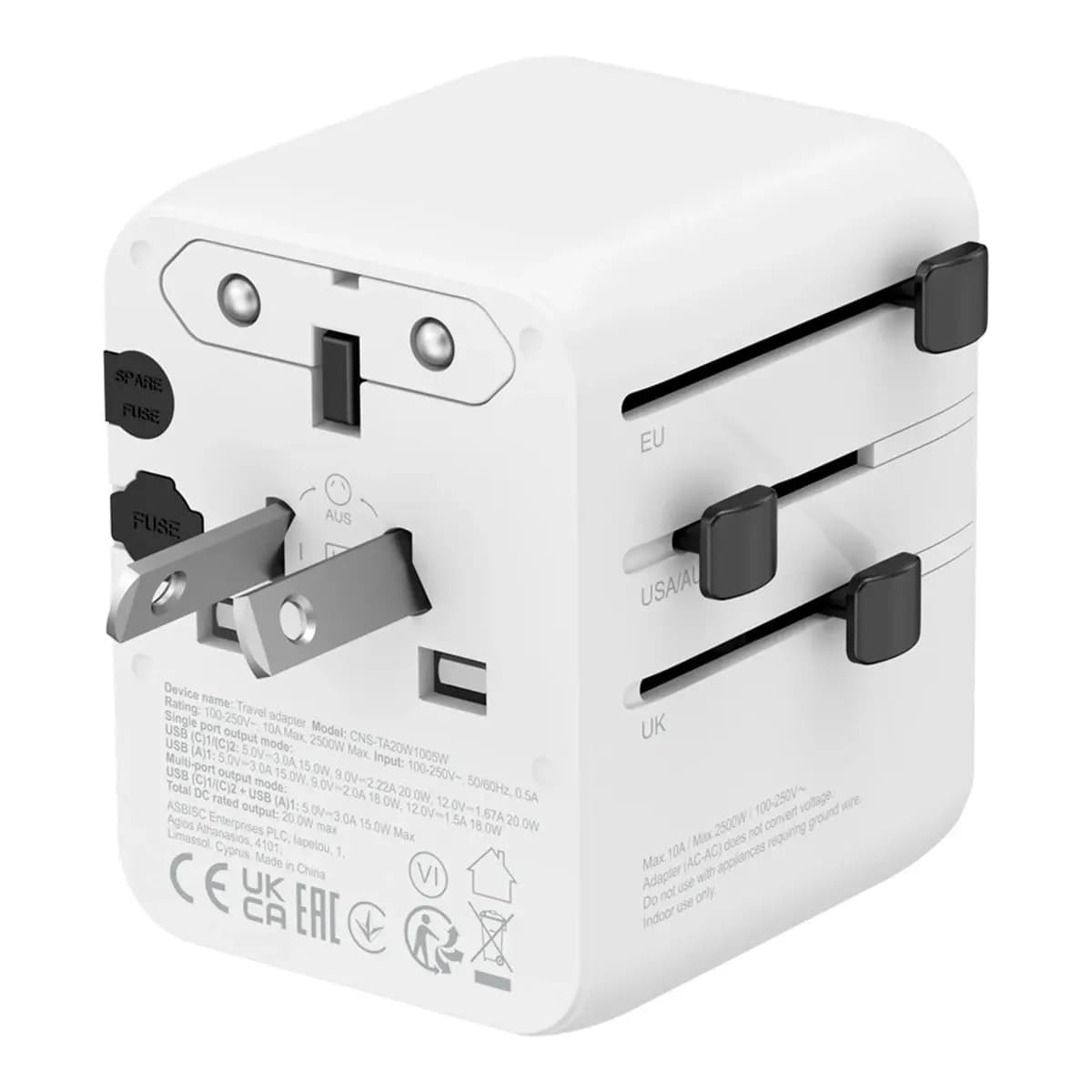 CANYON Putni Adapter OnTour 20 CNS-TA20W1005W Punite Sva 4 Tipa Utičnica, 20W USB-C Brzo Punjenje