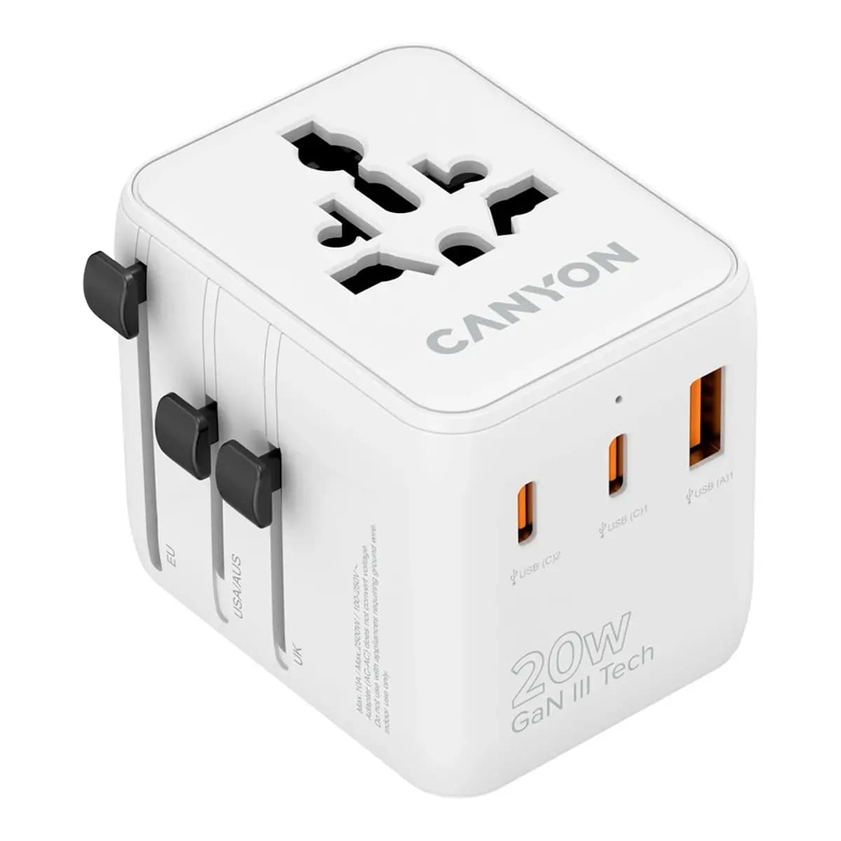 CANYON Putni Adapter OnTour 20 CNS-TA20W1005W Punite Sva 4 Tipa Utičnica, 20W USB-C Brzo Punjenje