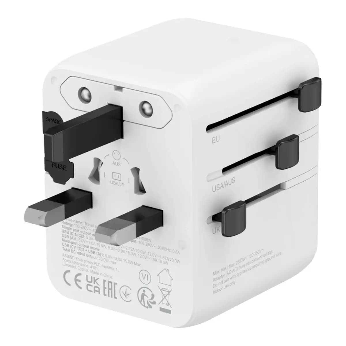CANYON Putni Adapter OnTour 20 CNS-TA20W1005W Punite Sva 4 Tipa Utičnica, 20W USB-C Brzo Punjenje