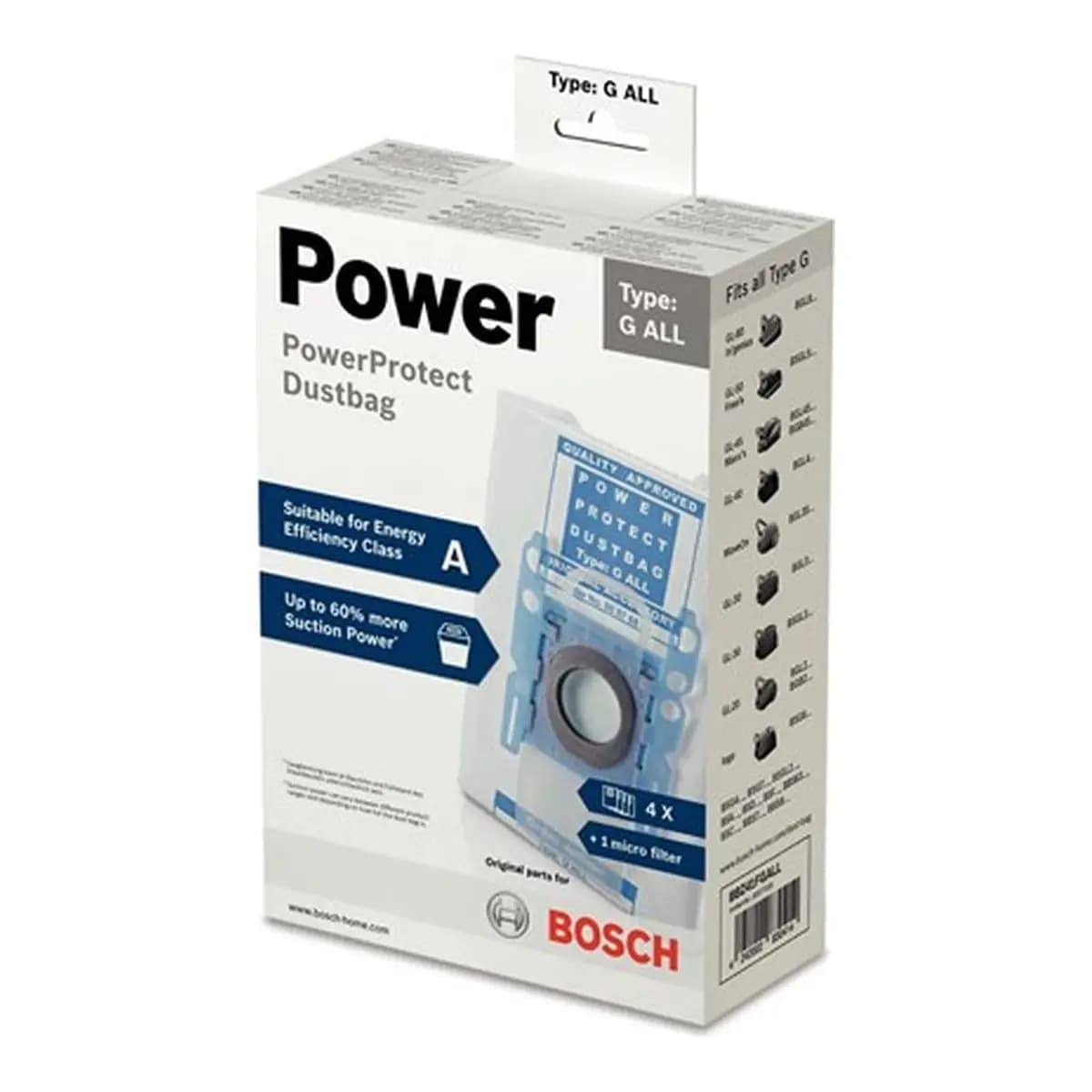 BOSCH Vrećice za usisivačeType G ALL; filtrira 99,9 %Do 60% veća snaga usisa; 4 vrećice